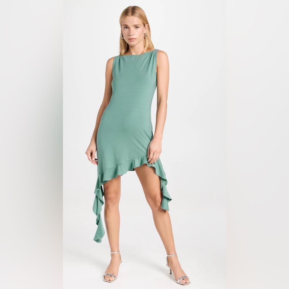 Reformation Green Quinley Knit Midi Dress with Asymmetrical Hem